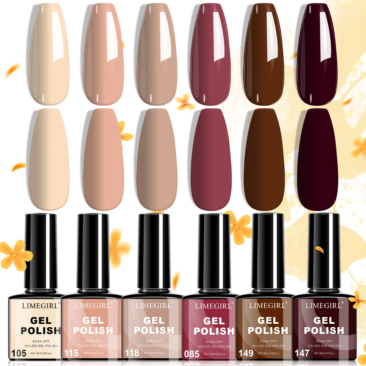 

Limegirl 6PCS UV Gel Nail Art Polish Set Glitter Pink 200Colors 8ml Semi Permanent Soak Off Gel Polish Manicure UV Polish Kit