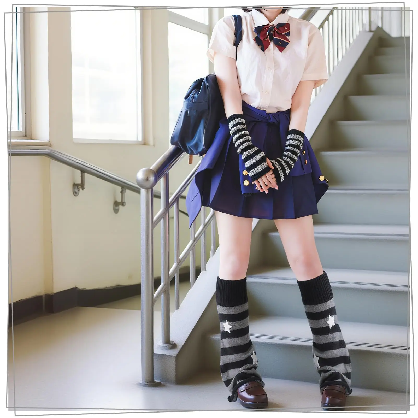 مجموعة تدفئة الساق النسائية Y2K مكونة من زوجين - خطوط وأسود ورمادية أنيقة ومطبوعات نجوم، ملابس عصرية للاحتفالات في العطلات