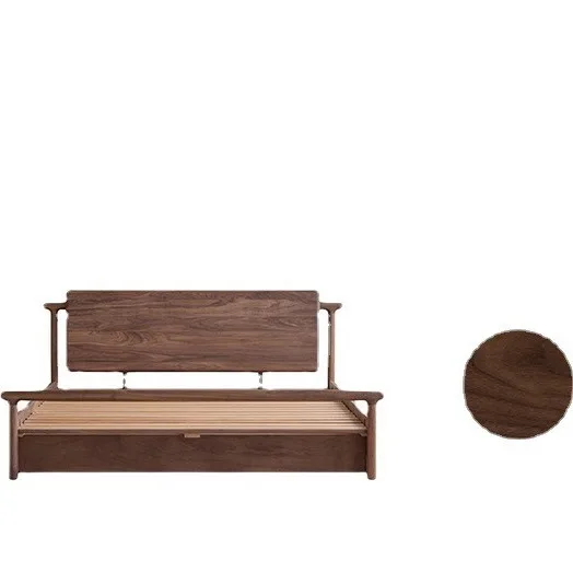 Nordic modern simple Japanese log storage North American black walnut ash double bed Master bedroom simple solid wood bed