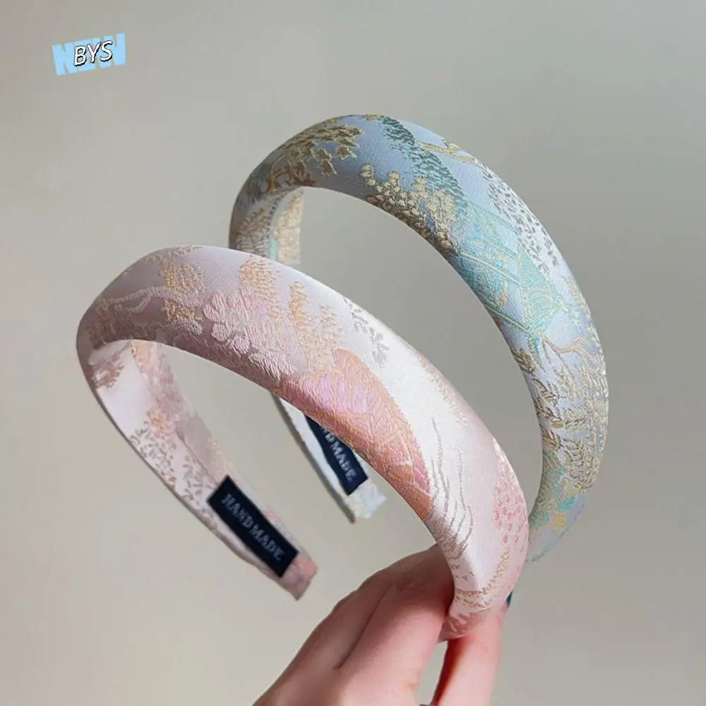 Temperament Sweet Chinese Embroidery Headband Elegant Retro Satin Jacquard Hair Hoop Sponge All-match Exquisite Headband Daily