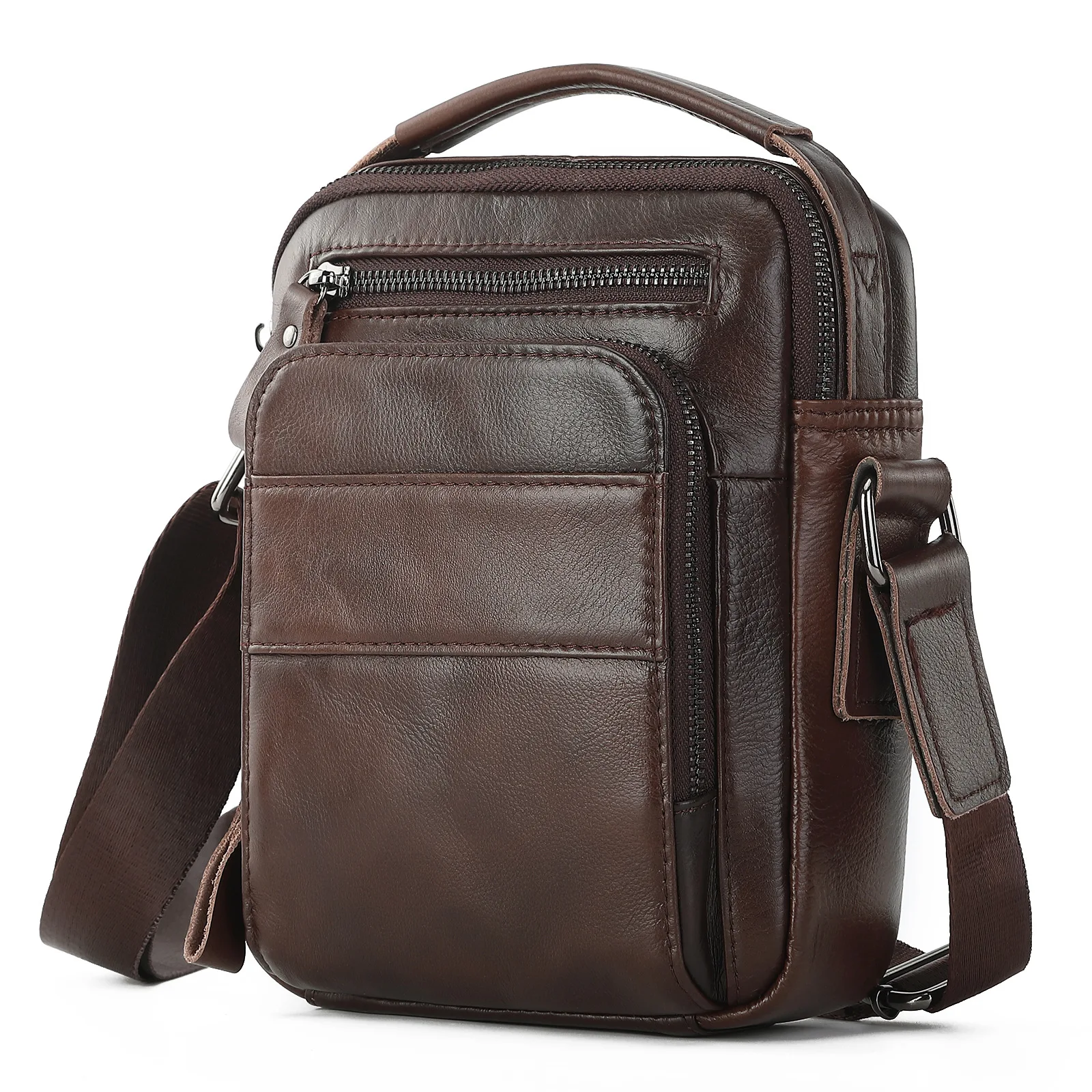 

Men's Genuine Leather Crossbody Bag High Quality Zipper Pocket Retro Business Shoulder Messenger Bag for Men