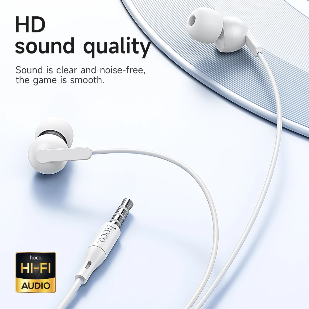 HOCO M124 3.5mm Wired Headphones In Ear Headset Wired Earphones With Microphone Stereo Earbuds Sports In-line Control For Phone