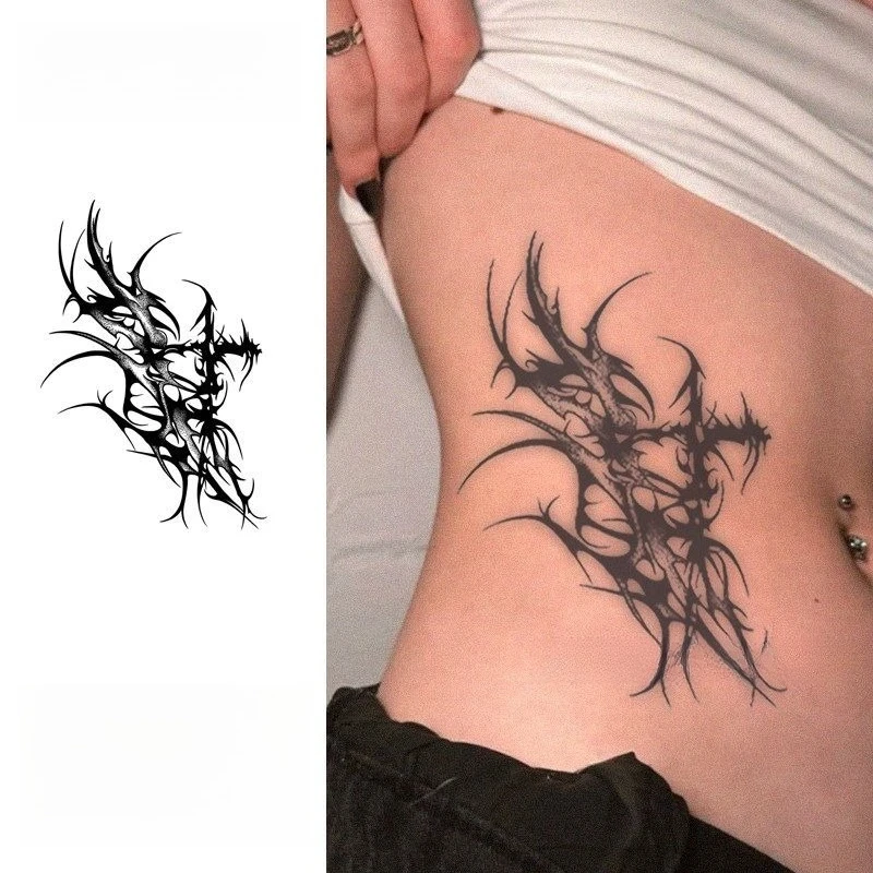 Herbal Semi Permanent Temporary Tattoos for Woman Fake Tattoo Waist Hip Thorn Cross Tattoo Sticker Art Scar Cover Stickers