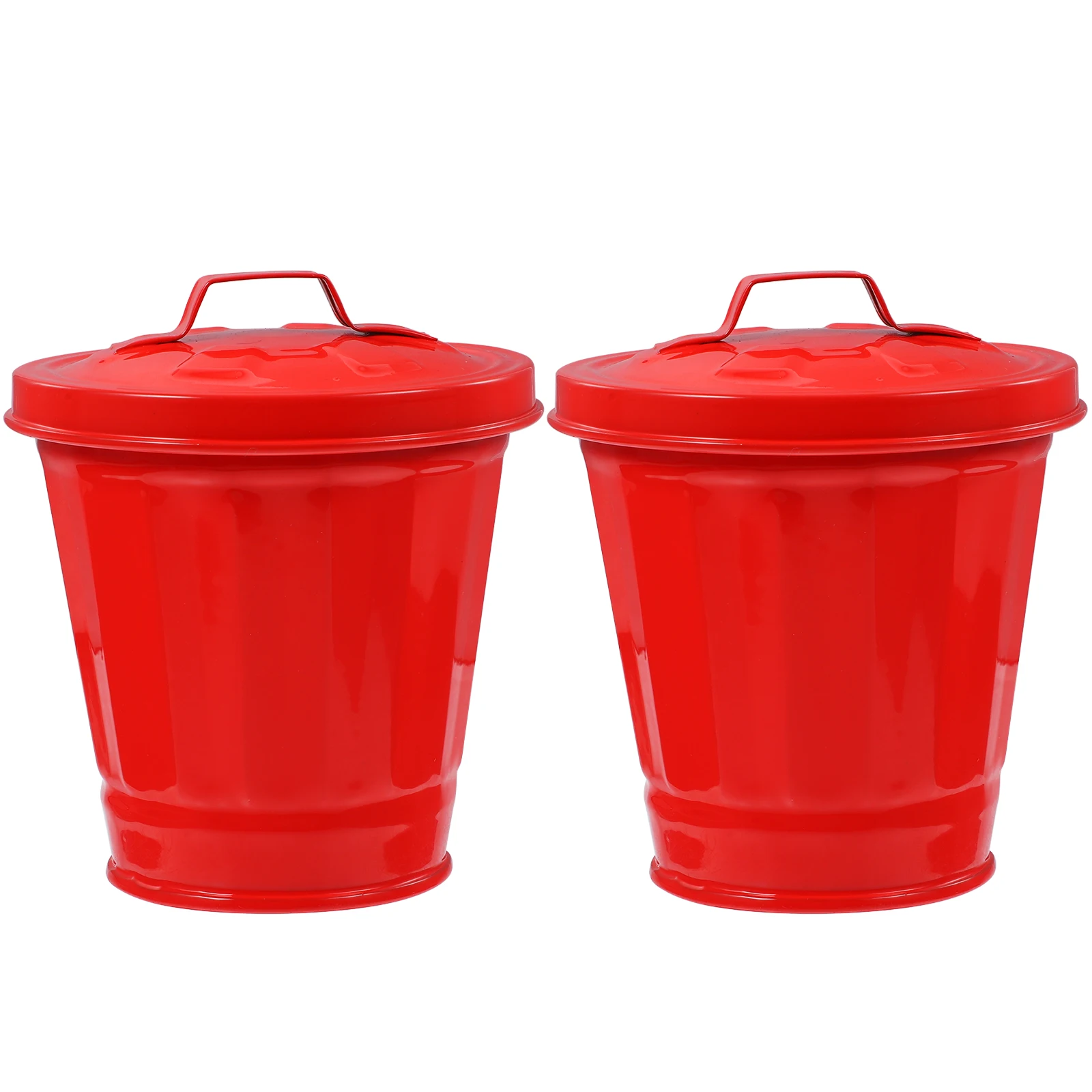 

2Pcs Galvanized Trash Can Lid Desktop Wastebasket Small Garbage Bucket Silver Simple Decorative Metal Container Countertop