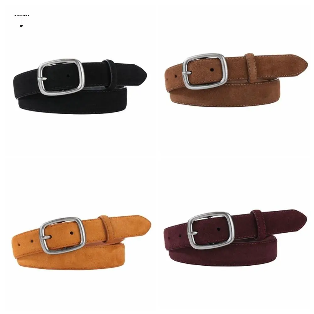 เข็มขัดหนังกลับตกแต่งกางเกงยีนส์เรียบง่าย หัวเข็มขัดสี่เหลี่ยมสีเงิน สไตล์เกาหลี สายคาดเอวหนัง PU แฟชั่นสำหรับตกแต่งกางเกง ผู้หญิง/เด็กผู้หญิง