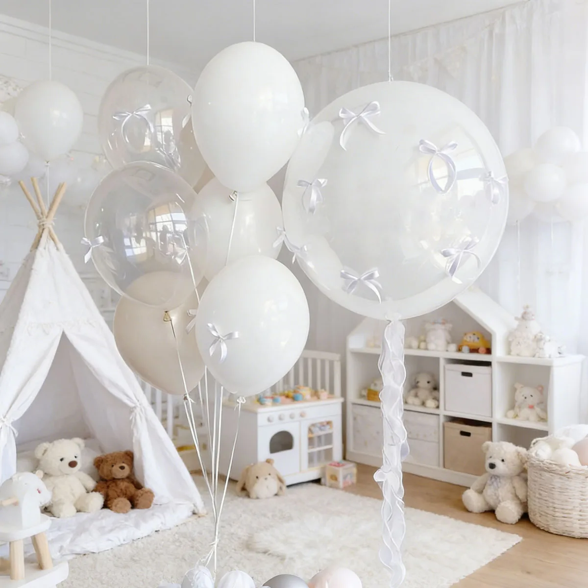Weißes Ballon-Set Transparente Bobo-Ballons Schleifenband für Geburtstag, Hochzeit, Muttertag Dekoration – Detail 7