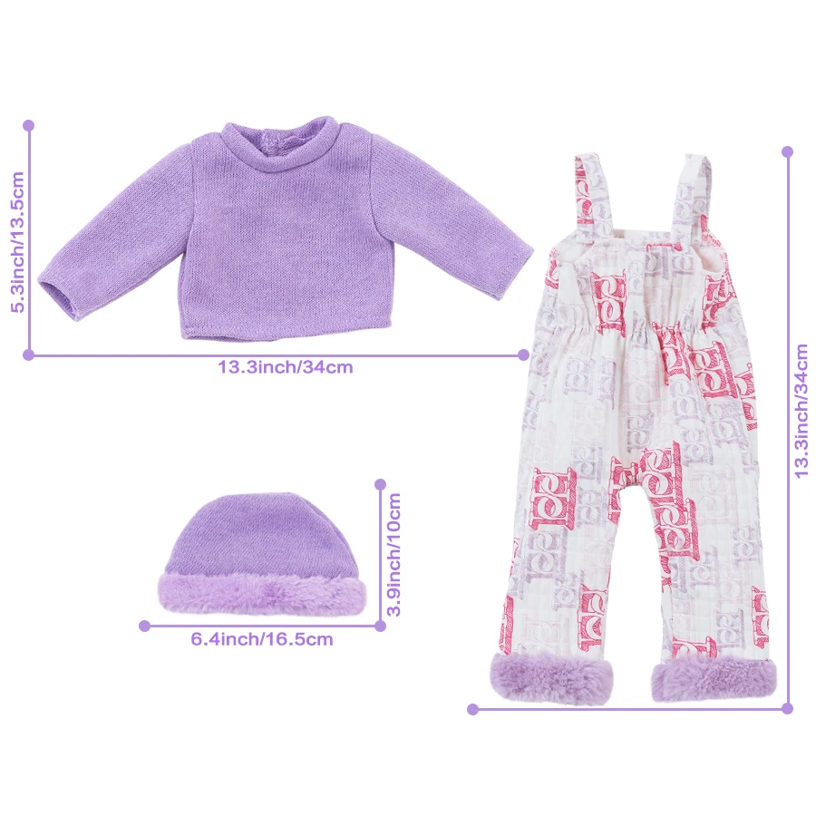 18Inch/45CM Doll Clothes Set Purple Clothing Plush Hat Rompers Rebirth Doll Toy Simulation Dress Up Party Soothing Doll Kid Gift