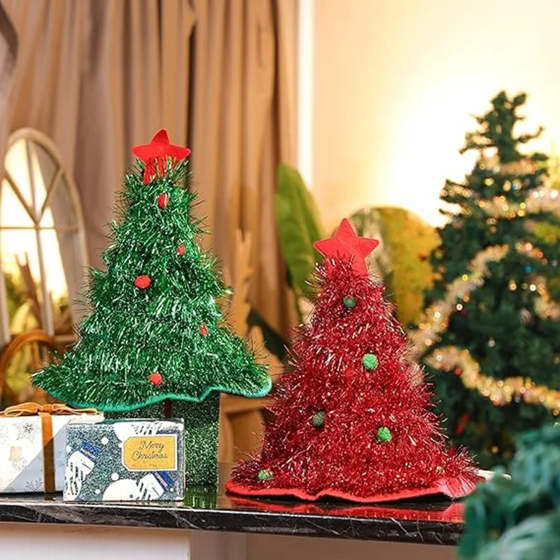 Sombrero brillante para árbol de Navidad, decoración para fiesta de vacaciones, vestido para niños y adultos, tocado, accesorios para fotos, sombrero de Navidad de cebolla verde