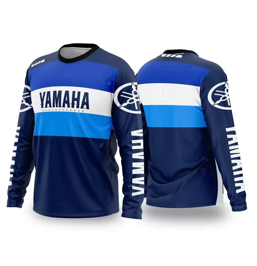 الصيف ياماها الرجال النساء دراجة نارية ركوب دعوى فضفاضة تنفس التجفيف السريع على الطرق الوعرة بدلة سباق بأكمام طويلة تي شيرت رياضي #4