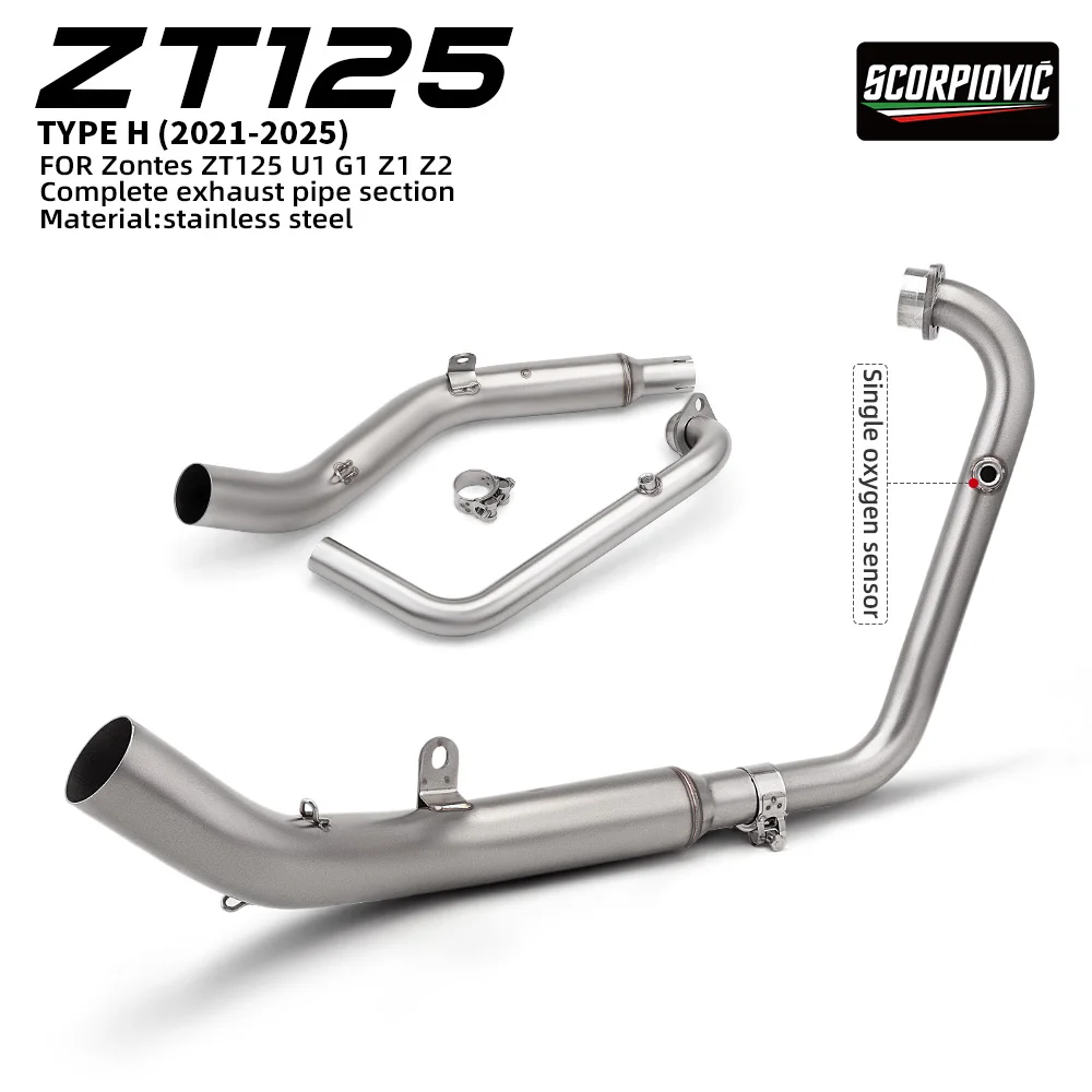 For Zontes ZT125 U1 zt125 G1 GK125 GK 125 Z1 Z2 2021 - 2025 Motorcycle Exhaust Muffler System 51mm Front MId Link Pipe