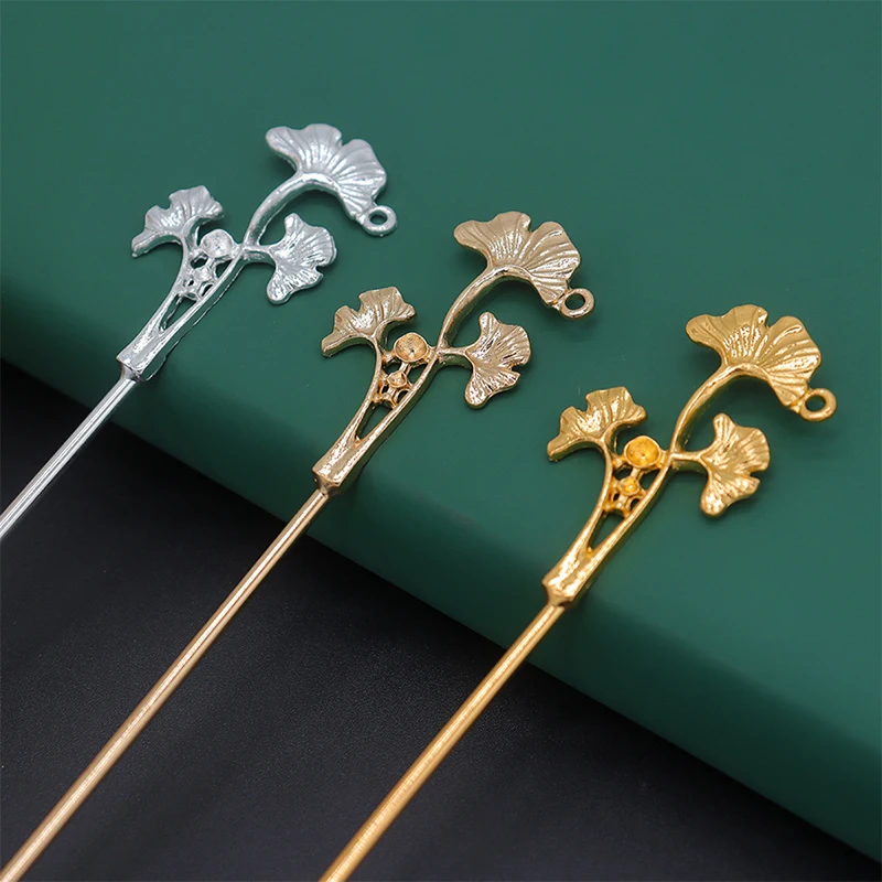 10 عبوات من أعواد الشعر على شكل أوراق شجر مقاس 50 × 32 مم - إعدادات دبوس شعر من سبائك معدنية لإكسسوارات صنع مجوهرات الشعر بنفسك