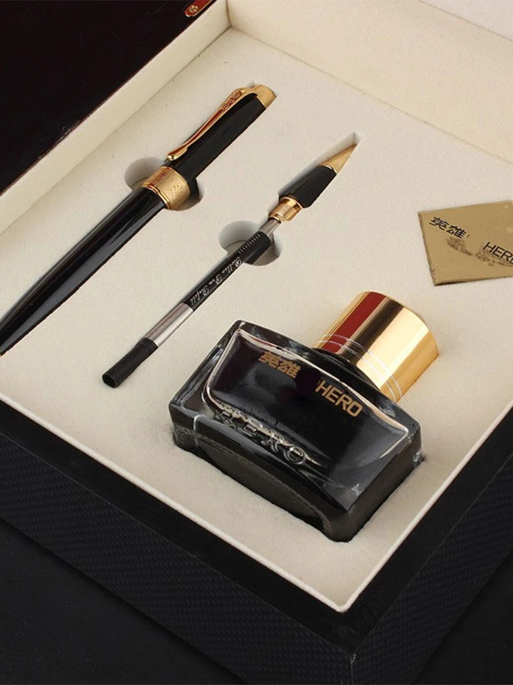 

Ручка перьевая Hero H638 с золотым зажимом, металлическая с чернилами 0,5 мм, подарок, деловые принадлежности, школьные принадлежности