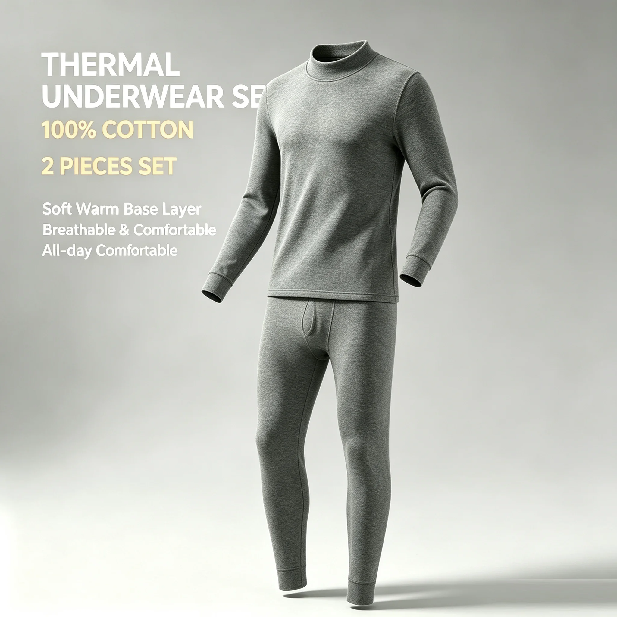 Mens Underwear 2pcs Set Cotton Mid-Collar Autumn Inner Wear Base Thin Thermal Underwear Plus Size  Knitwear Winter Lingeri Suits