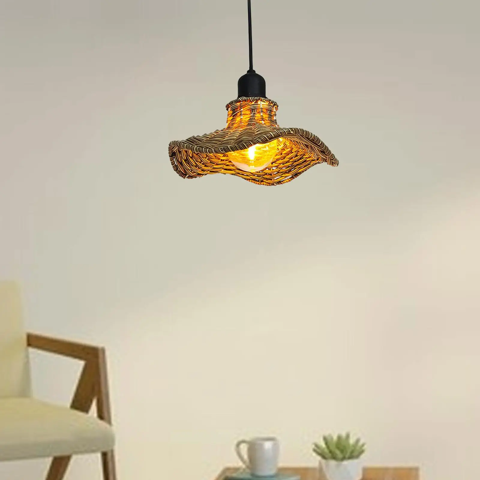 Imitation Rattan Woven Light Battery Operated Chandelier for Gazebo Decor