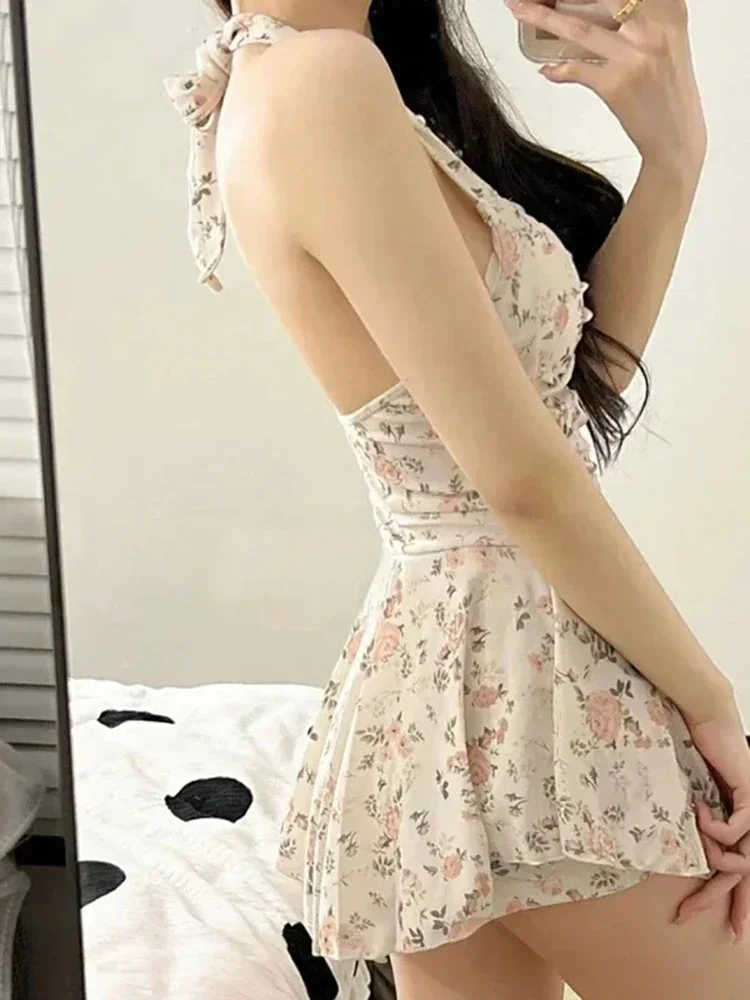 High Waist Bathing Suit Women's Dress Swimsuit Beach Wear Swim Suit Sweet Cute One-piece Women Hanging Neck Swimwear Beach Suit