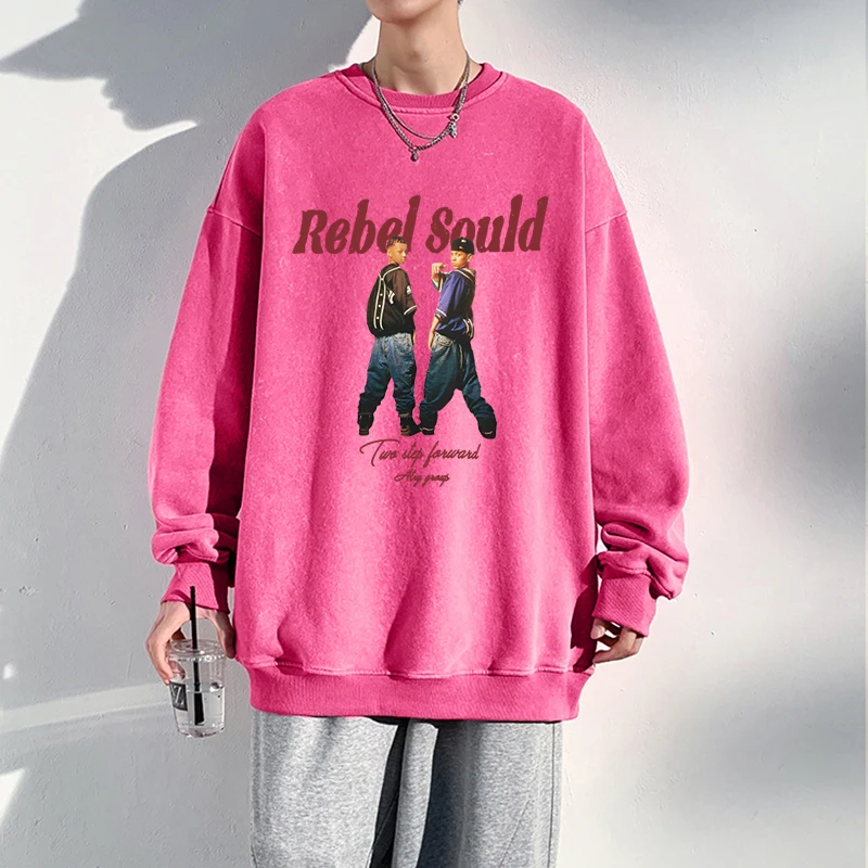 

Cotton Men Woman Washed Sweatshirt Rebel Sould Cool Boys Printing Pullovers Autumn Warm Oversized Hoodie Vintage Couple Clothes