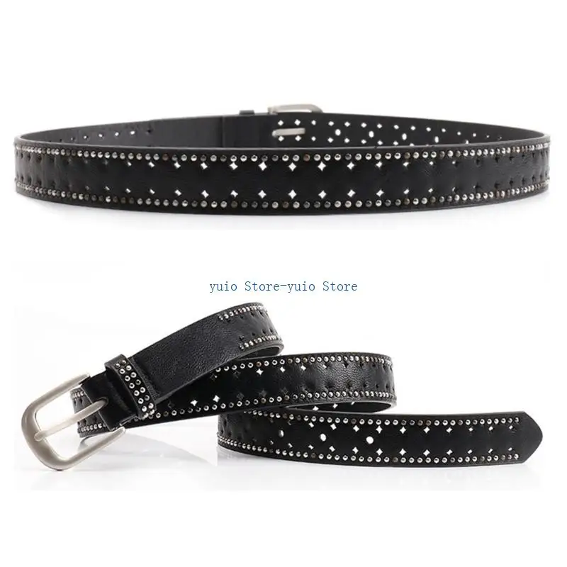Cinturón PU ajustable para mujer X7XB Punk Styles con remaches tachonados para atuendos elegantes informales y rockeros
