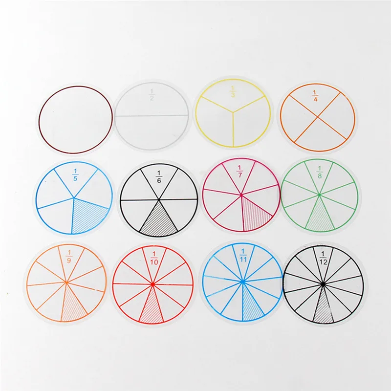 12pcs Plastic Numbered Fractions Circles Math Chips Mathematics Number Toy Math Toys