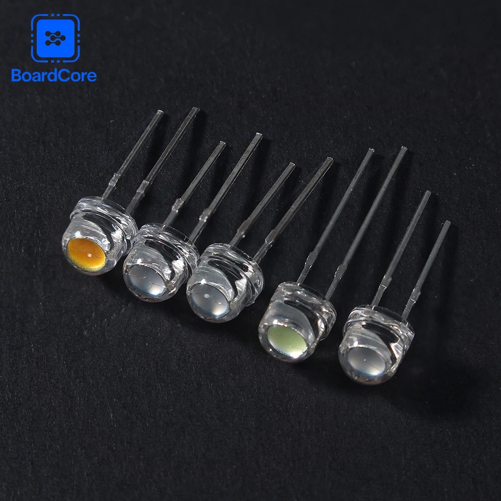 100PCS 5mm Super Bright LED Diode F5 Straw Hat Light Emitting Diode Green Red Yellow White Blue 20mA 3V for DIY Electronic Kit