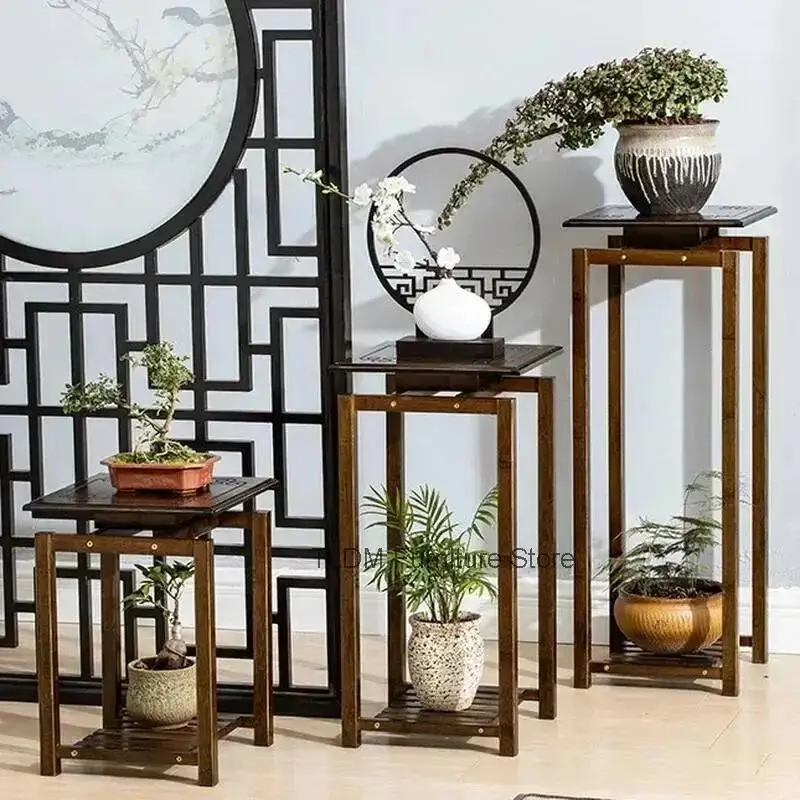 Floor Living Room Furniture Plant Shelves Balcony Bedroom Study Flower Tables Chinese Designer Double-layer Flower Pot Rack J Z