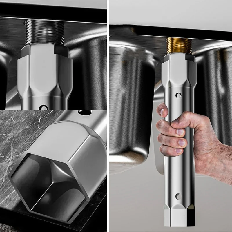 Sink Faucet Socket Wrench Repair Tool Pipe Spanner 23-27mm/34-40mm Double-Ended for Kitchen Sink Faucet Drain Pipe Installation