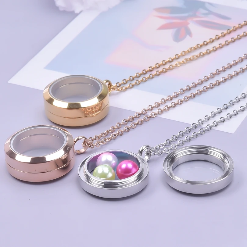 Never Fade Round Stainless Steel Locket Pendant Necklaces For Women Men Accessories Living Lockets Necklace Memory Jewelry Gift