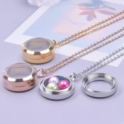 Never Fade Round Stainless Steel Locket Pendant Necklaces For Women Men Accessories Living Lockets Necklace Memory Jewelry Gift