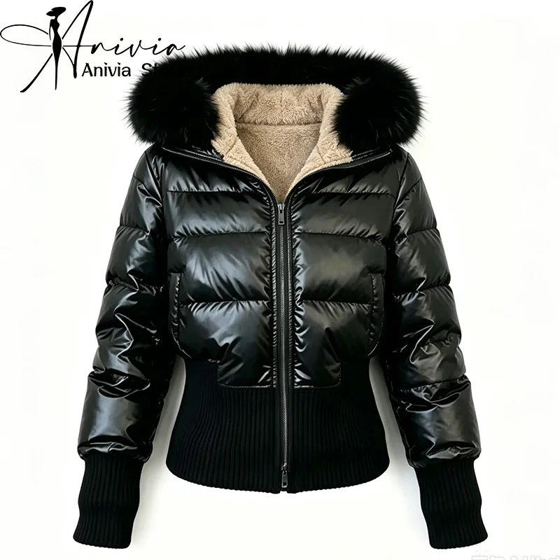Women's Black White Hooded Long Sleeve Puffer Jacket Y2K Gothic American Streetwear Retro Waist-Cinching Cotton Jacket Winter
