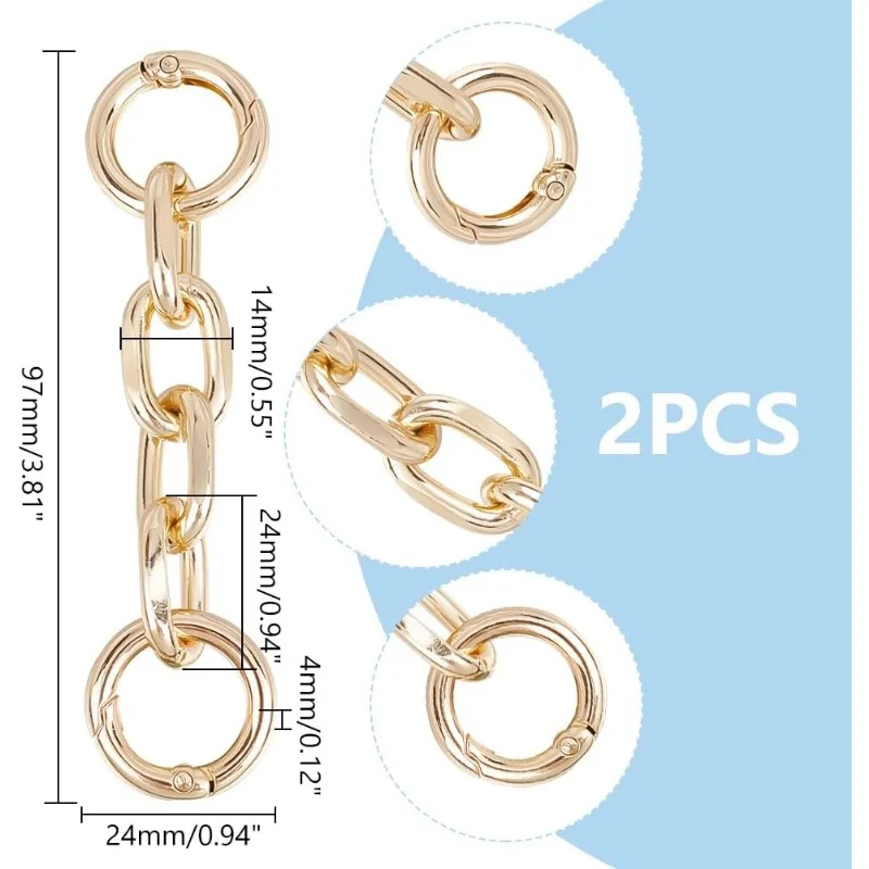 2Pcs Aluminum Bag Chain Light Gold Bag Extender Chains 9.7cm Purse Chain Metal Shoulder Bag Strap Extender with Spring Gate