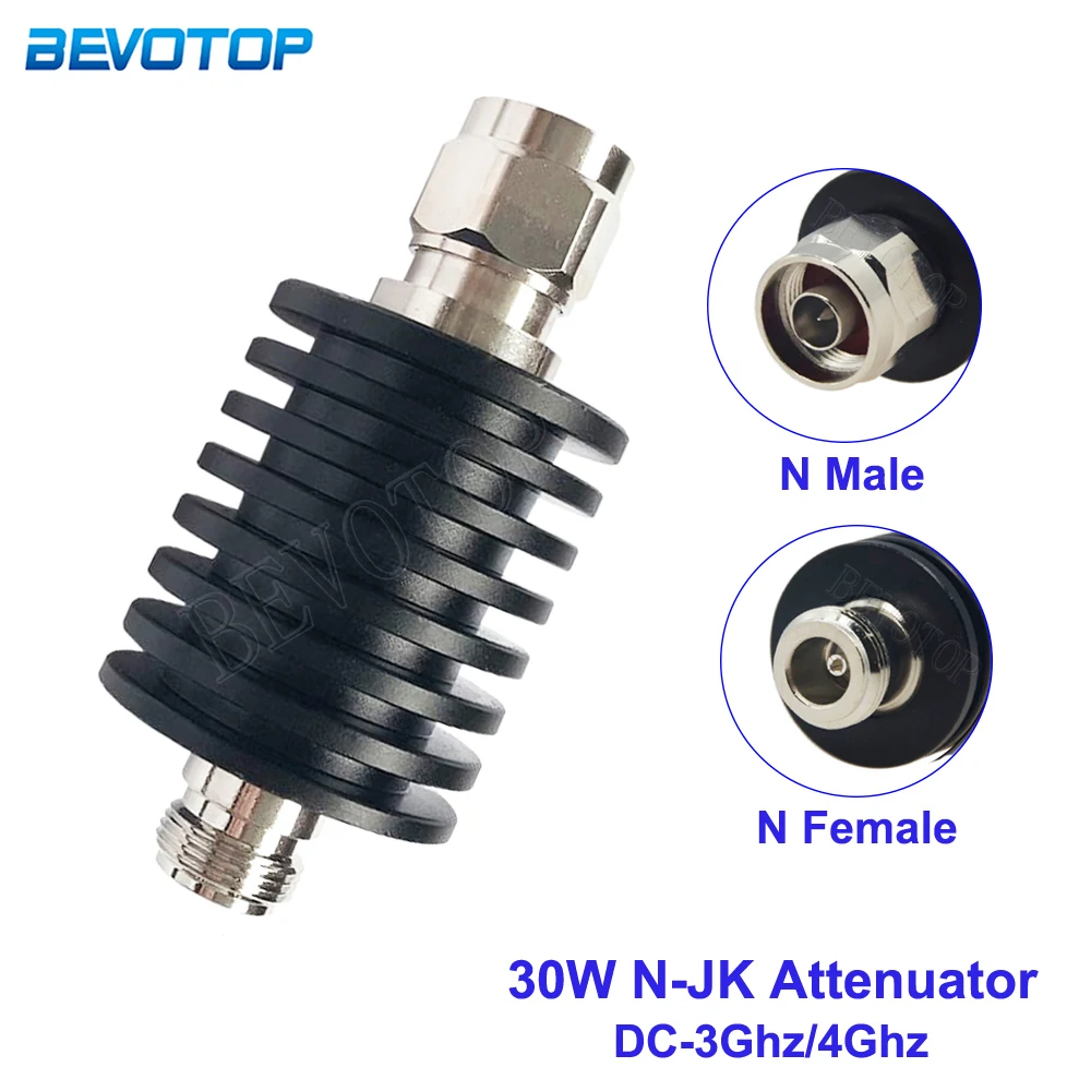 

1Pcs 30W N-JK Attenuator DC-3Ghz/4Ghz 1/2/3/5/6/10/15/20/25/30/40/50db N Male Plug to N Female Connector RF Coaxial 30W Power