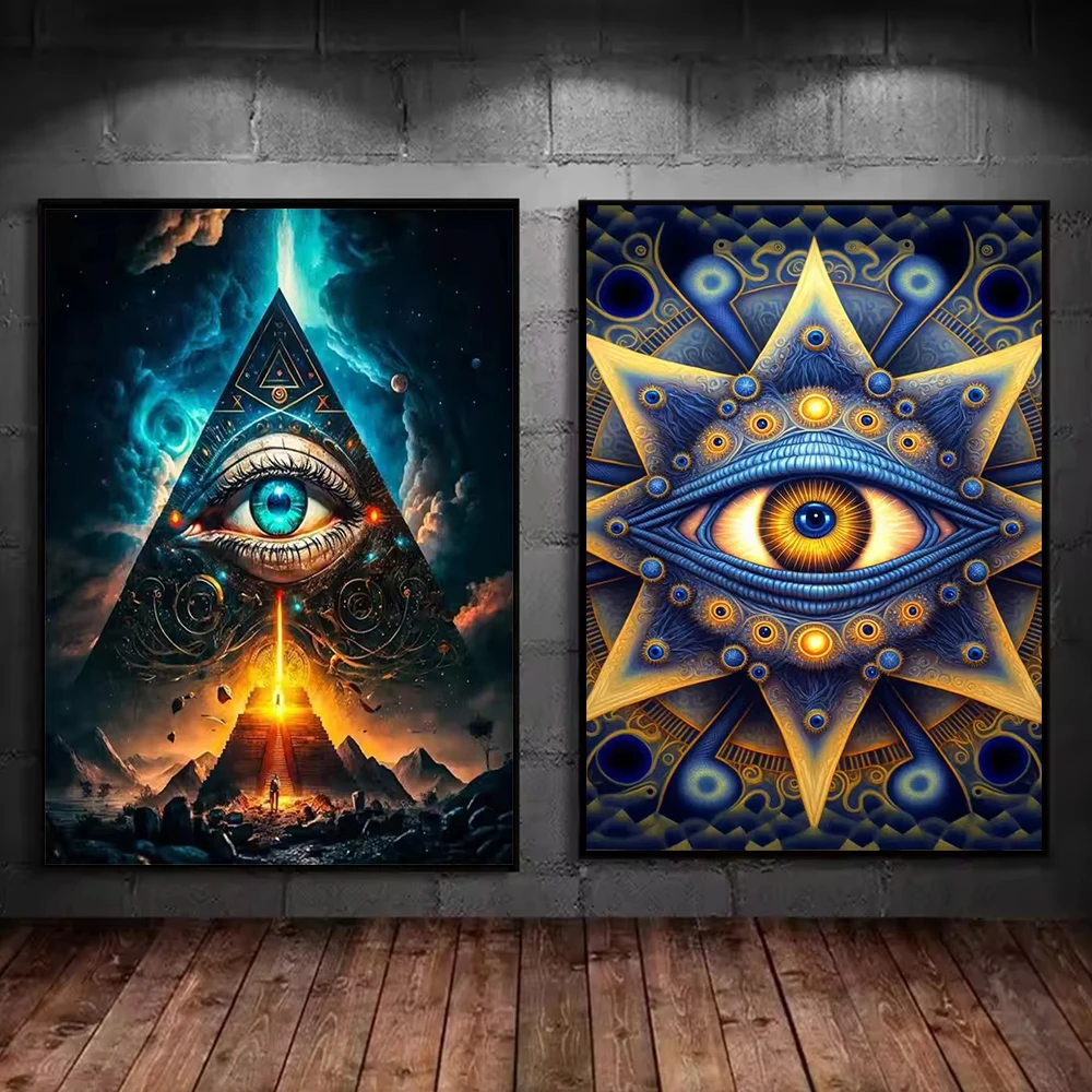 Abstract Eye of Providence Poster For Living Room Home Decor Freemasonry Sign Print  All Seeing Eye Canvas Painting Wall Art