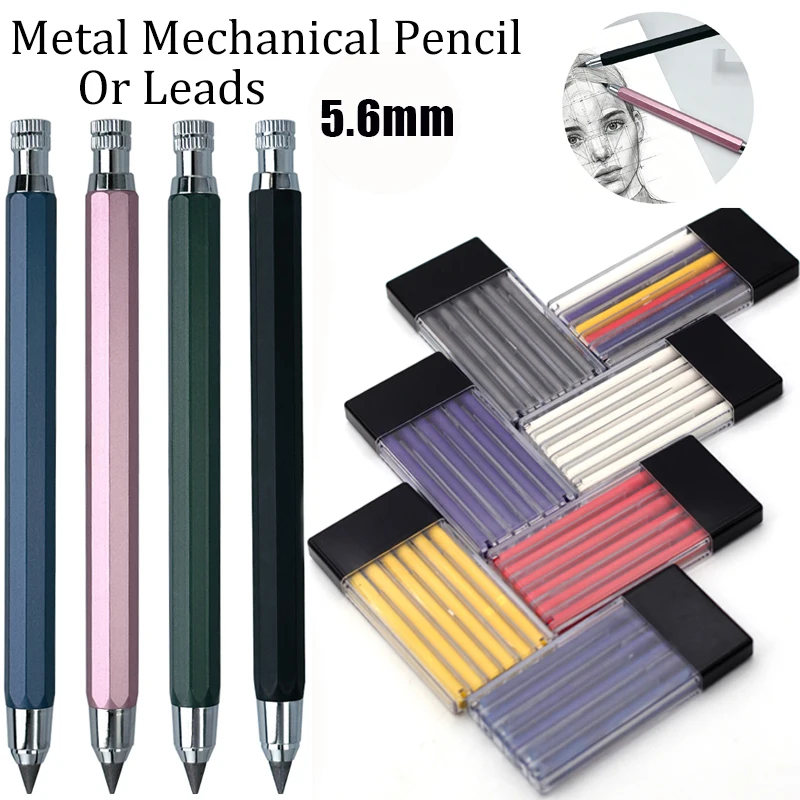

5.6mm Metal Mechanical Pencil or 2B Pencil Refill Leads Automatic Art Painting Drawing Writing Tool Sketch Comics Stationery
