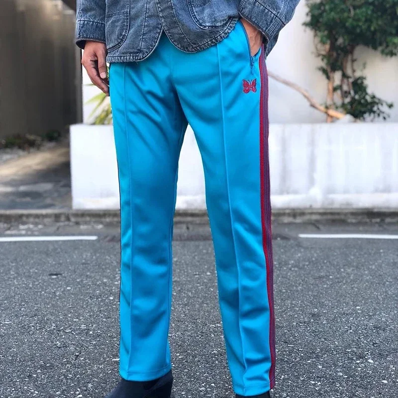 Arrival Cotton Classic Red Blue Webbing Track Stripe Sweatpants Butterfly Embroidery Men Women Pants Oversized Trousers