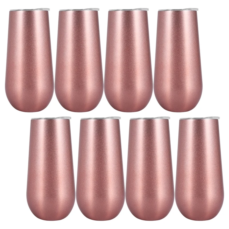 8 Packs Stemless Champagne Flutes Wine Tumbler, 6 OZ Double-Insulated Wine Tumbler With Lids Unbreakable Cocktail Cups