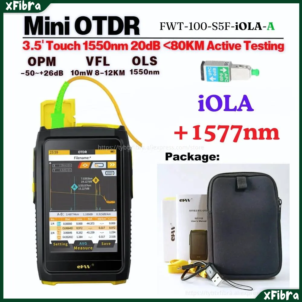 

MINi OTDR Active Fiber Test 1577nm & 1550nm, 20dB Fiber Optic Reflectometer with Touch Screen OLS OPM and Visual Fault Locator