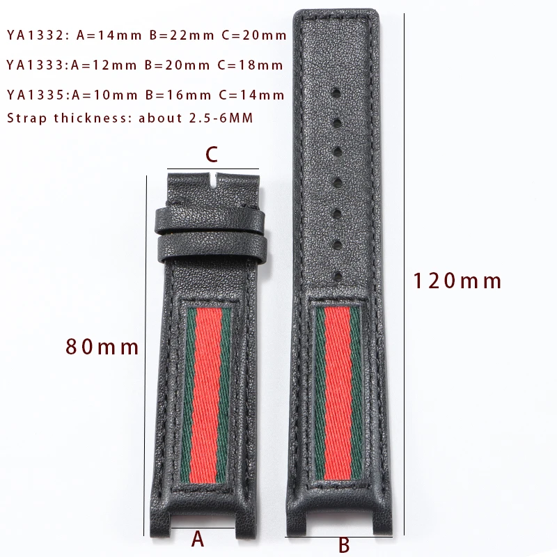 22*14MM 20*12mm notched leather strap for GC wristband YA1332 1333 1335 MK 2277 2425 5896 5354 bracelet accessories