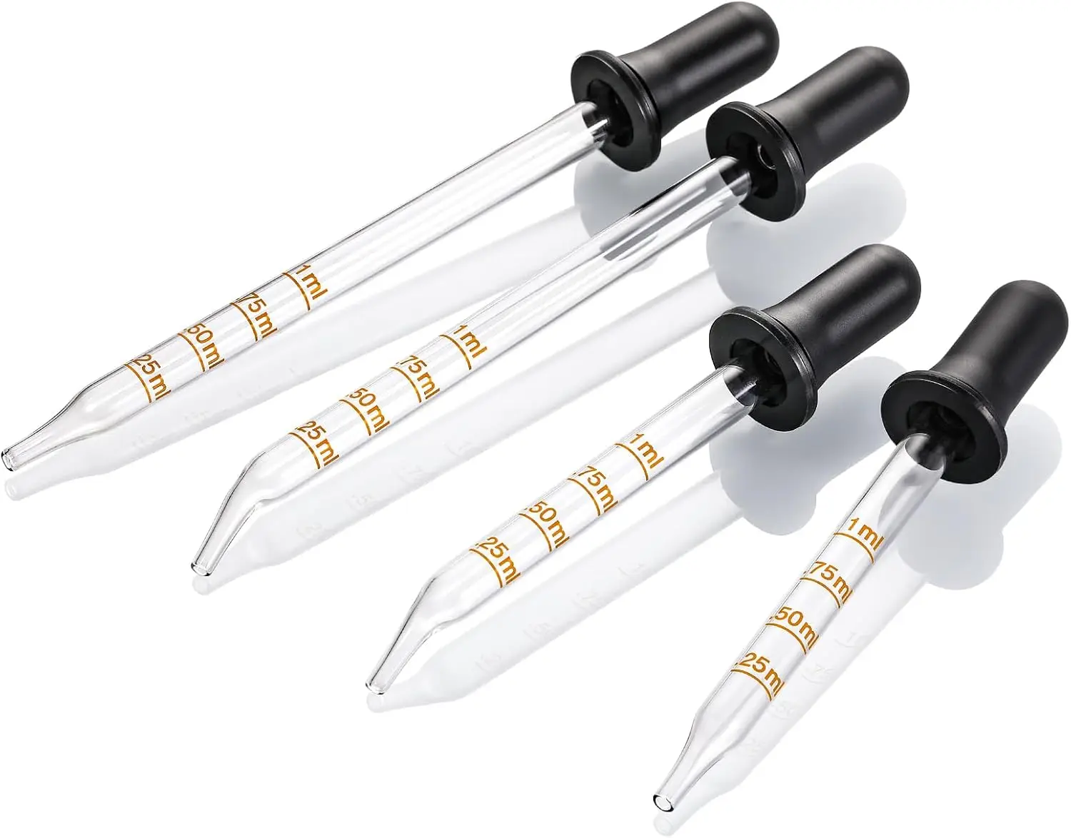 4pcs1 ml glass dropper, with scale, with long type, short type, curved type and straight type, for laboratory and essential oil