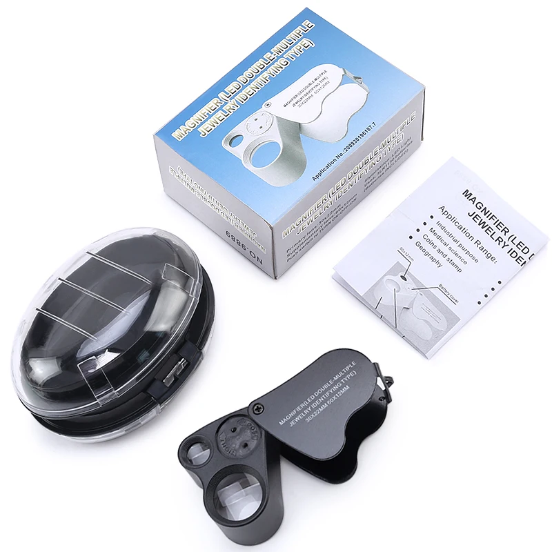 SMI 30X 60X Illuminated Jewelers Eye Loupe Magnifier, Foldable Jewelry Magnifier with Bright LED Light for Gems, Jewelry, Coins