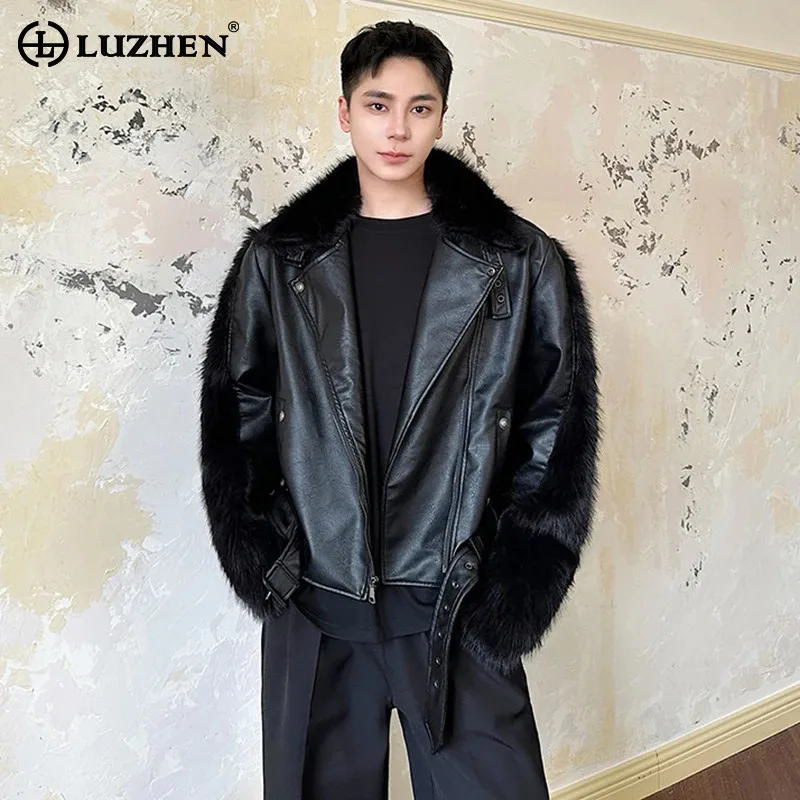 

LUZHEN Fur Patchwork Leather Jackets Motorcycle Tie Up Mink Waist Personalized Trendy Punk Coats Men's Handsome Design JY4645