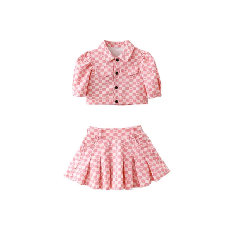 Menina hip hop dança traje crianças rosa xadrez camisa calças superiores crianças jazz rua desempenho conjuntos de roupas