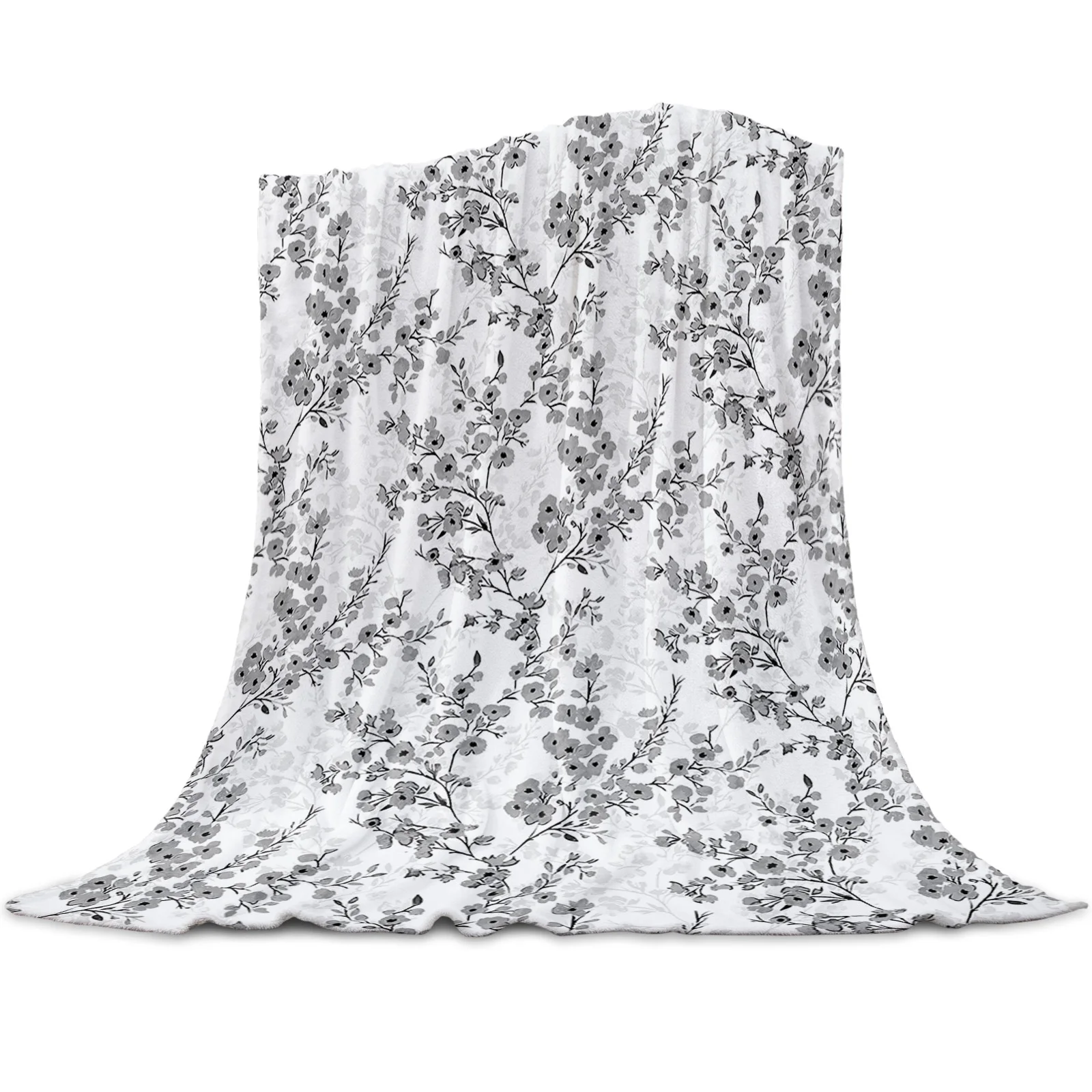 Gray Floral Leaves Throws Blankets for Sofa Bed Winter Soft Plush Warm Sofa Throw Blanket Holiday Gifts