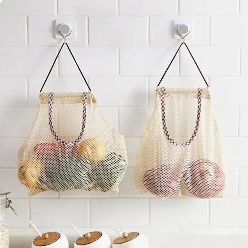 

2 Pcs Polyester Bags Mesh Design Moisture Proof Washable Vegetable Net Bag Shopping Recyclable Large Mouth Easy Take Practical