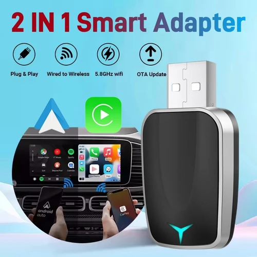 Dongle inalámbrico CarPlay 2 en 1, adaptador inalámbrico para Android Auto, caja inteligente AI, sistemas inteligentes para coche con CarPlay con cable
