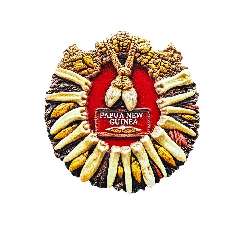 بابوا غينيا الجديدة القبلية قلادة مغناطيس الثلاجة - ثلاثية الأبعاد الفن الأصلي تذكارية قذيفة وديكور ريشة هدية المحيط الهادئ الفريدة