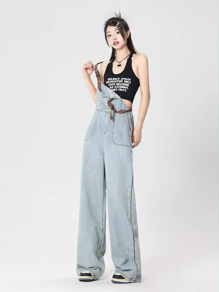 

Baggy Jumpsuits Woman Springsummer Fabric Edge Red Details Elasticity Buckled Breasted Half Breathable Large Stacked Fold