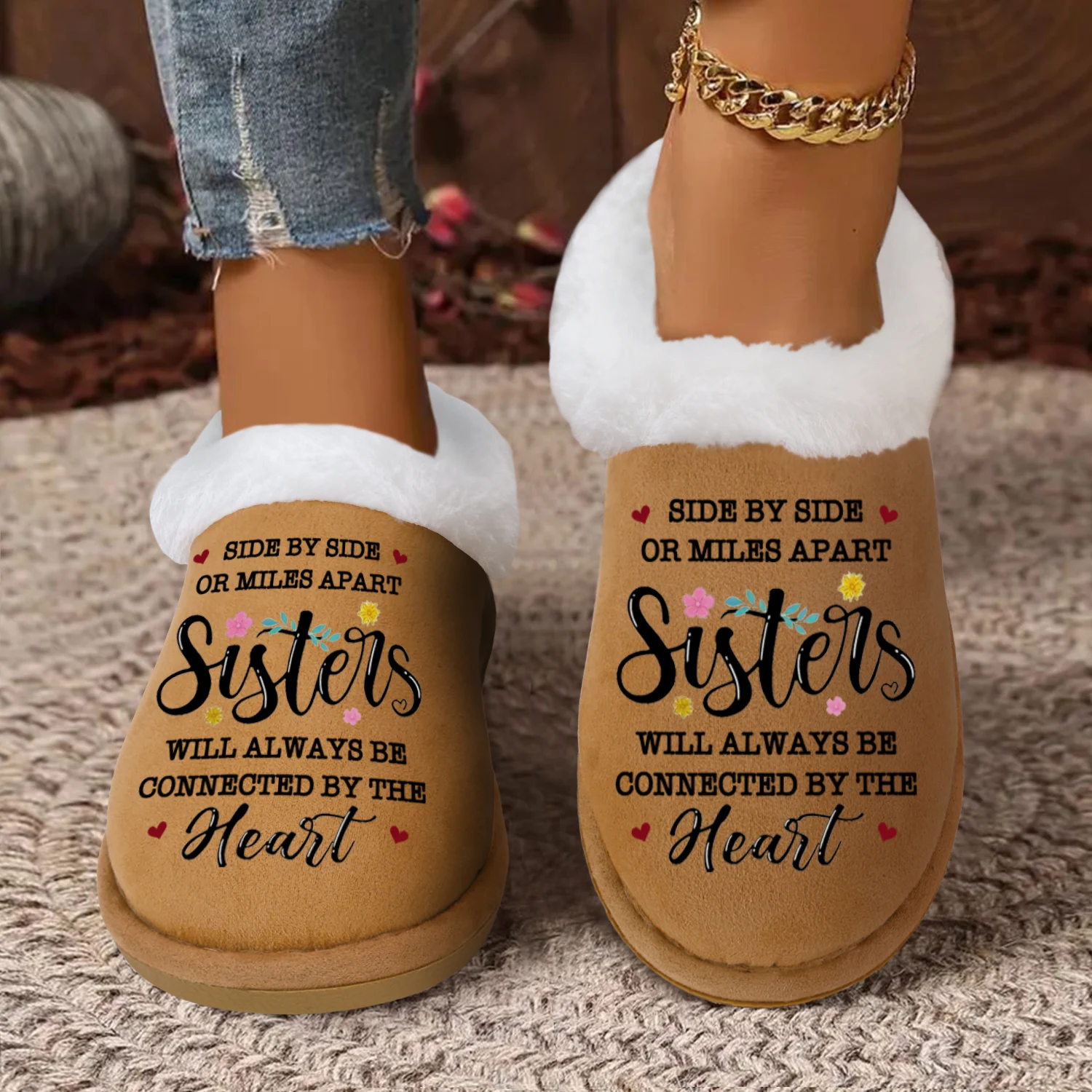 

Sister Gifts, Warm Indoor/Outdoor Winter Slippers, Non-Slip Rubber Sole, Soft Plush Lining, Animal Design for Comfortable Home