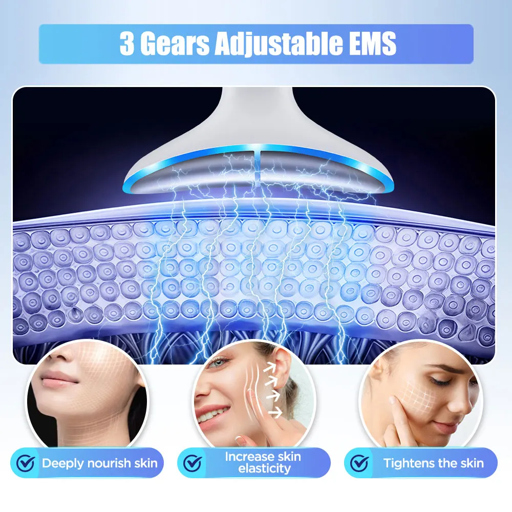 3 Modi Neck Beauty Device EMS LED Lights 45 ℃   Heiße Kompresse Kinnstraffung Straffende Straffung Frauen Elektrische Gesichtspflegewerkzeuge