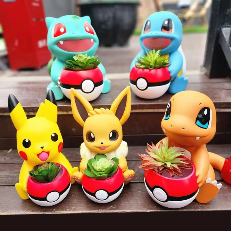 25CM Pokemon Anime doniczka Kawaii Pikachu Charmander Squirtle Bulbasaur postać doniczkowa Model z kreskówki posąg lalki