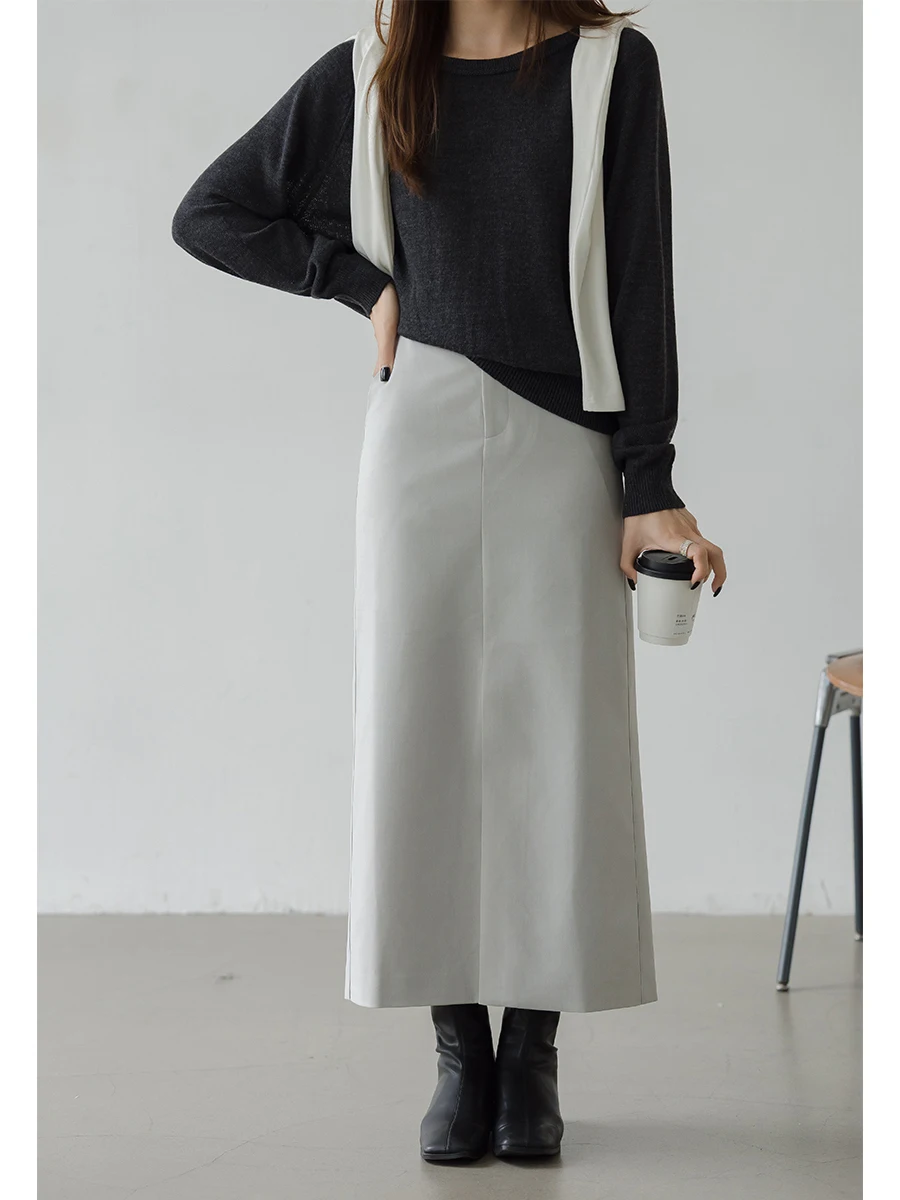 

Юбка-миди А-силуэта с высокой талией, для офиса, женская, модная, с разрезом, из полиэстера