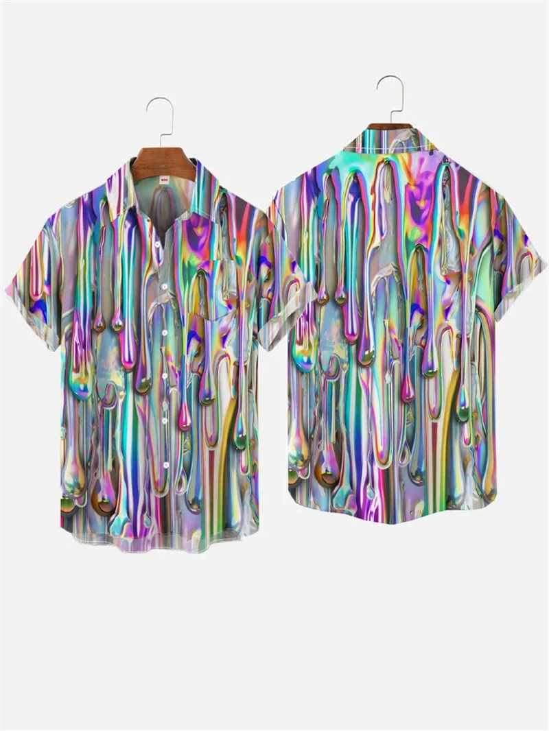 

Men's Hawaiian Shirt Summer 3d Line Print Holiday Harajuku Short Sleeve Y2k Tops Tees Clothing Oversized Blouse Casual Camisa